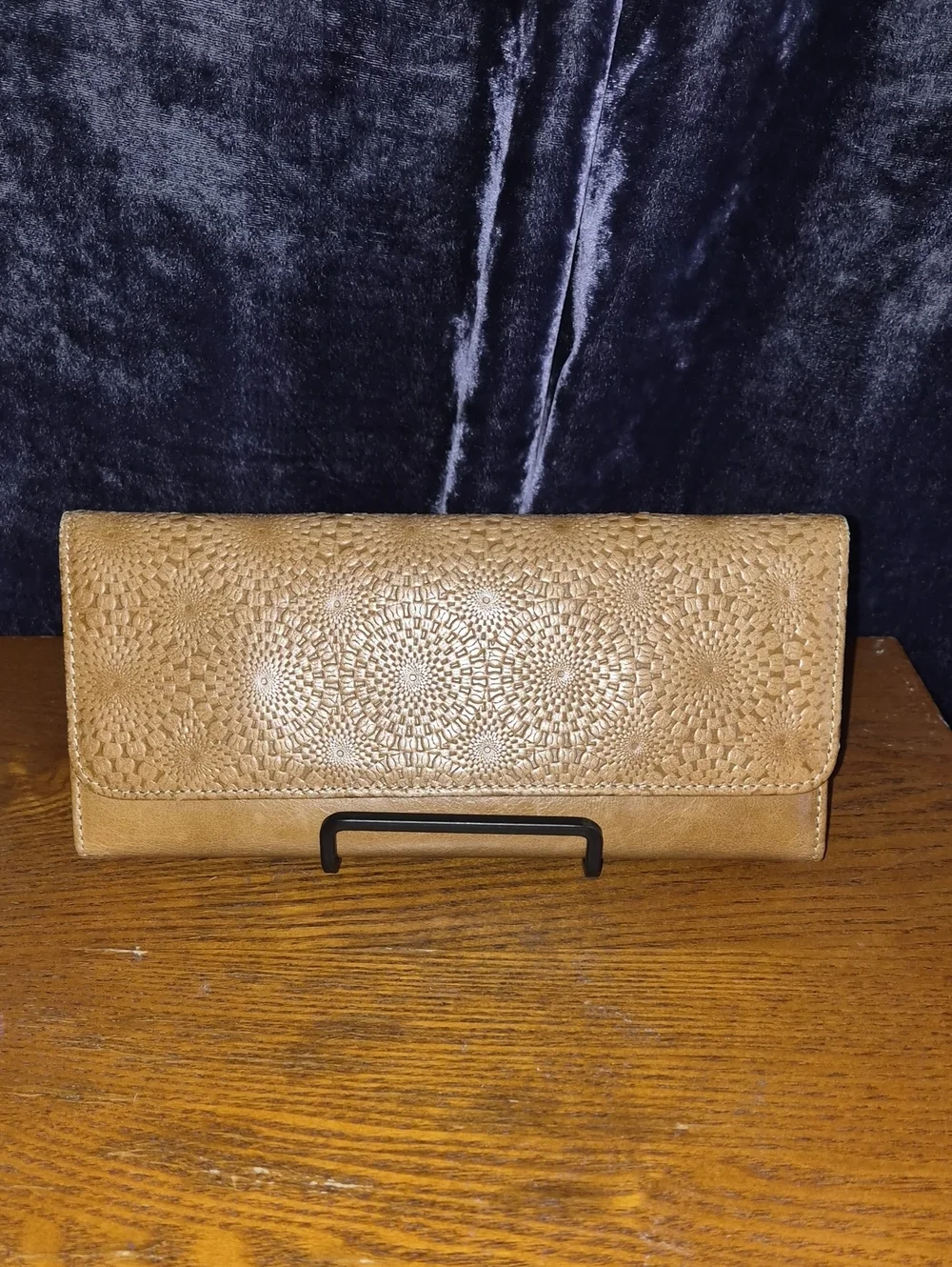 HOBO Tan Embossed Leather Wallet Clutch